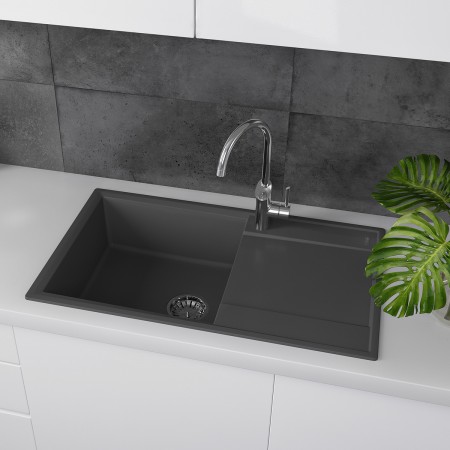 Кухонная мойка LEMARK IMANDRA 840 врезная прямоугольная с крылом из кварцгранита Кухонная мойка LEMARK IMANDRA 840 врезная прямоугольная с крылом из кварцгранита