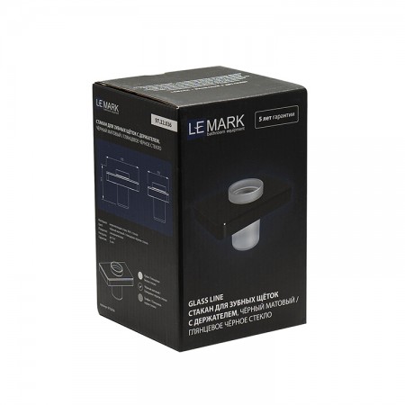 LEMARK | Стакан для зубных щёток LEMARK GLASS LINE с держателем, чёрный матовый/черное стекло LEMARK | Стакан для зубных щёток LEMARK GLASS LINE с держателем, чёрный матовый/черное стекло