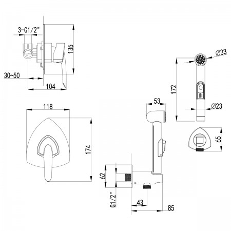 Смеситель LEMARK Mars LM3519C с гигиеническим душем, встраиваемый Смеситель LEMARK Mars LM3519C с гигиеническим душем, встраиваемый