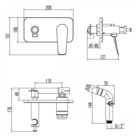 Смеситель LEMARK Bronx LM3720BL с гигиеническим душем, встраиваемый Смеситель LEMARK Bronx LM3720BL с гигиеническим душем, встраиваемый