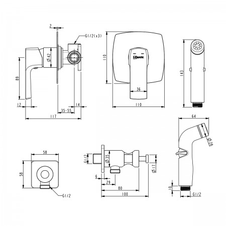 Смеситель LEMARK Ursus LM7219BL с гигиеническим душем, встраиваемый Смеситель LEMARK Ursus LM7219BL с гигиеническим душем, встраиваемый