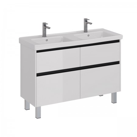 Тумба LEMARK COMBI 125 см под 2 раковины, подвесная/напольная,4 ящика, цвет планки: Чёрный, цвет корпуса, фасада: Белый глянец Тумба LEMARK COMBI 125 см под 2 раковины, подвесная/напольная,4 ящика, цвет планки: Чёрный, цвет корпуса, фасада: Белый глянец