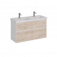 Тумба LEMARK COMBI 125 см под 2 раковины, подвесная/напольная,4 ящика, цвет фасада: Дуб кантри, цвет корпуса: Белый глянец