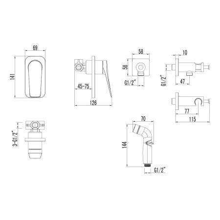 Смеситель LEMARK Bronx LM3719BL с гигиеническим душем, встраиваемый Смеситель LEMARK Bronx LM3719BL с гигиеническим душем, встраиваемый